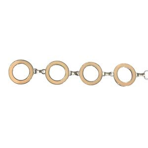 ⭕️Calvin Klein Tan Enamel and Silver Circle Link Belt.  Very cool design!